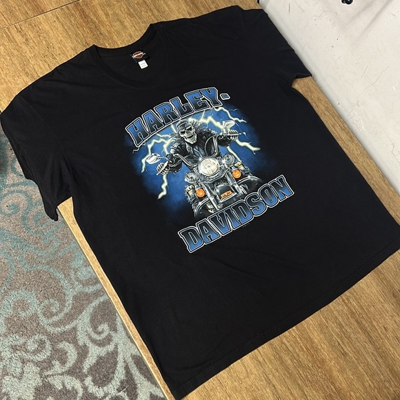 Harley Davidson Motorcycles graphic print skull riding bike lighting T shirt - Picture 2 of 5